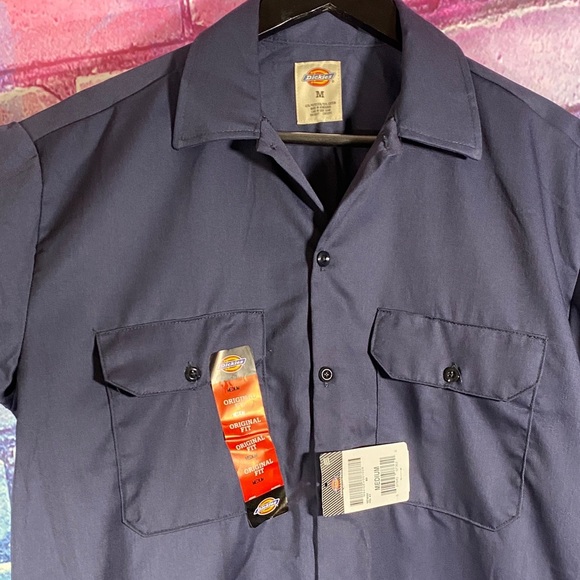 Dickies Medium Navy Blue Short Sleeve Work Shirt Button Up NWT - Picture 5 of 6